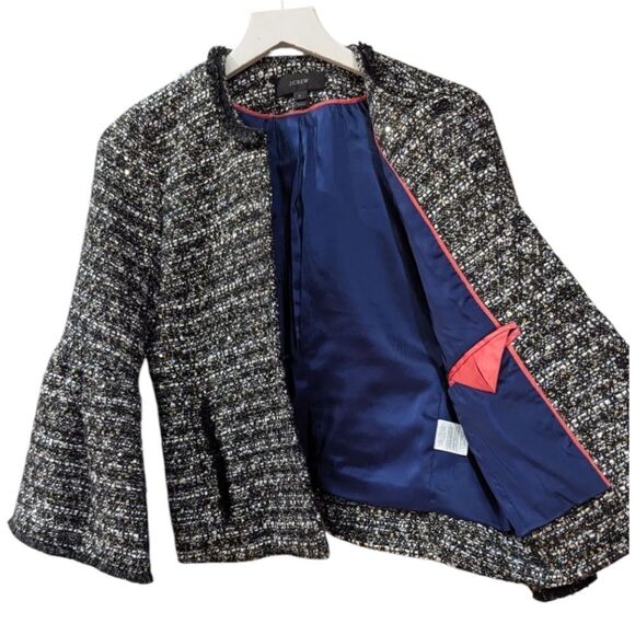 J. Crew Belle Sequin Tweed Jacket Women's Size 0 H2293 Black/White - Picture 4 of 11
